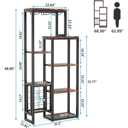 Industrial Wine Rack, 5-Tier Freestanding Wine Display Shelf