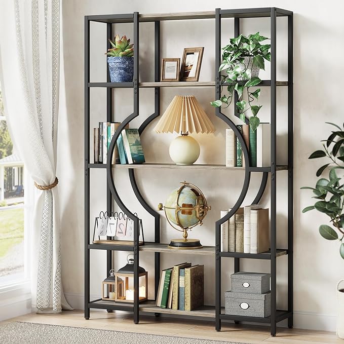 Tribesigns vintage 5-Tier Bookshelf - tall wooden bookshelf with sturdy metal frame