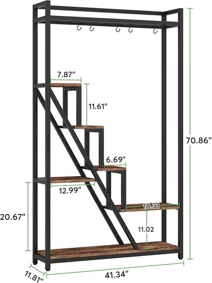 7-Tier Plant Stand, 70.9" Tall Flower Plant Shelf with 5 S-Hooks