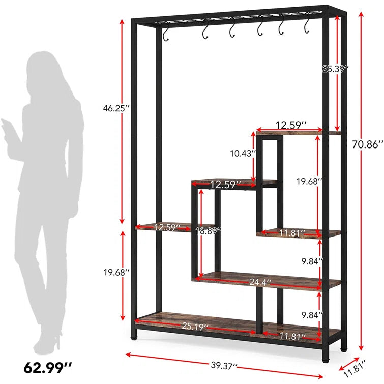 70.9" Plant Stand, Large Flower Bonsai Shelf with 6 S Hanging Hooks