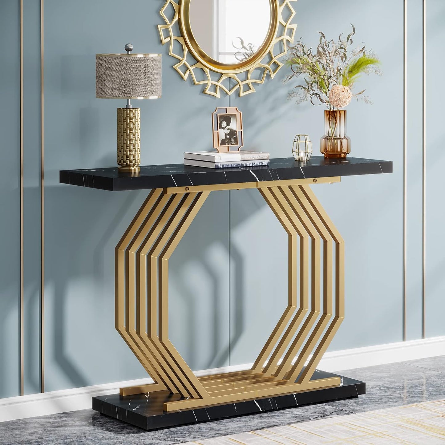 Tribesigns Gold Console Table - 40 Inch Modern Accent Table with Geometric Metal Base