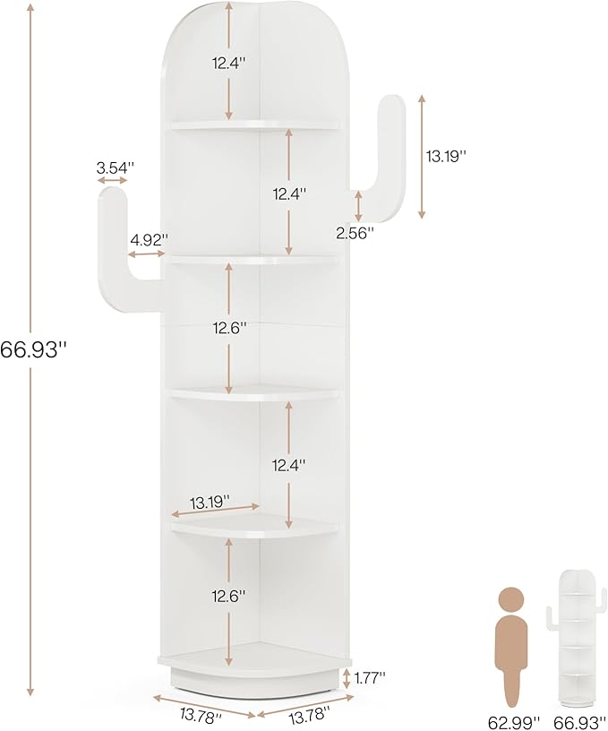 66" Multi-Purpose Corner Shelf - 5-Tier Bookshelf, Plant Stand, and Storage Rack