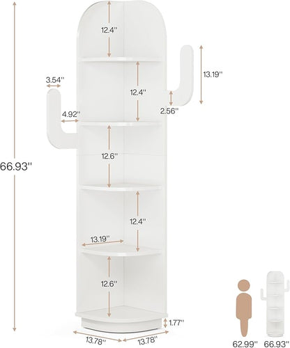 66" Multi-Purpose Corner Shelf - 5-Tier Bookshelf, Plant Stand, and Storage Rack