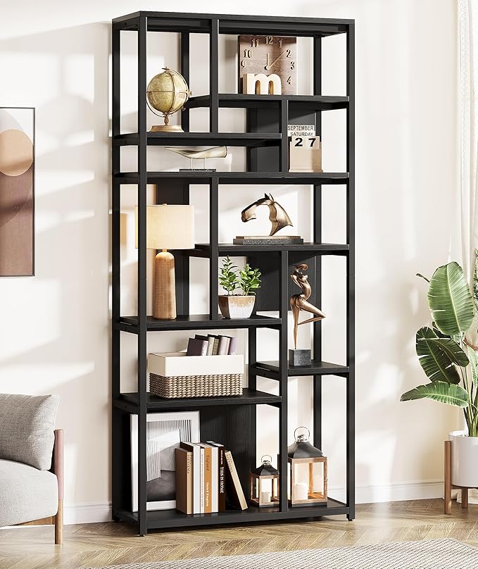 Modern 8-Tier Tall Black Bookshelf - Tribesigns 70.9'' Bookcase with 12 Open Storage Shelves and Metal Frame