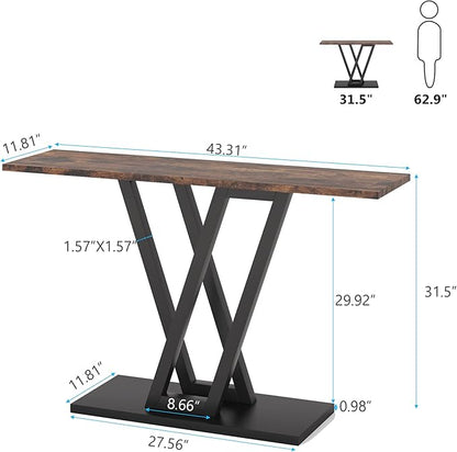 43-Inch Industrial Console Table for Entryway and Hallway: Rustic Wood and Metal Entry Table