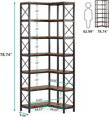 7-Tier Corner Bookshelf Corner Bookcase Display Storage Rack