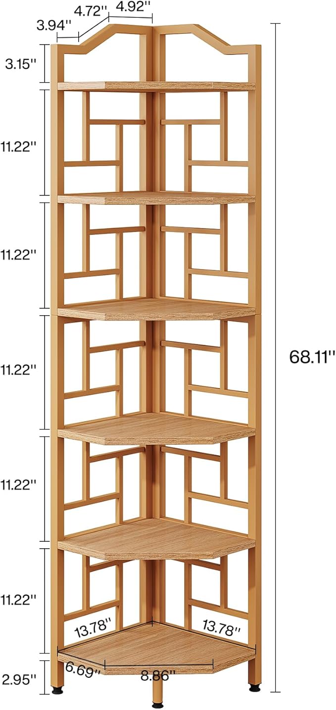 6-Tier 68" Tall Corner Shelf Bookcase for Home Office