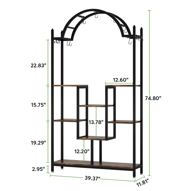 Arched Plant Stand, 74.8" Flower Stands with Hanging Hooks