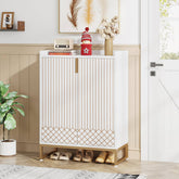 Tribesigns White 5-Tier Freestanding Wood Shoes Cabinet with Gold Metal Frame 3