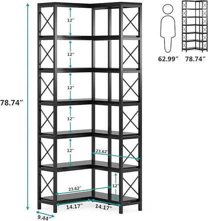 7-Tier Corner Bookshelf Corner Bookcase Display Storage Rack