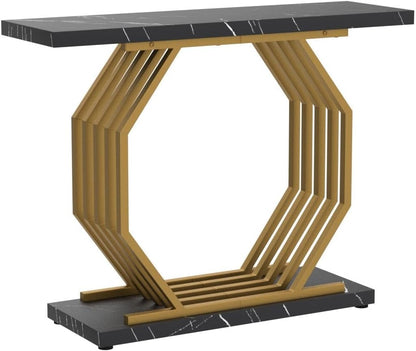 Tribesigns Gold Console Table - 40 Inch Modern Accent Table with Geometric Metal Base