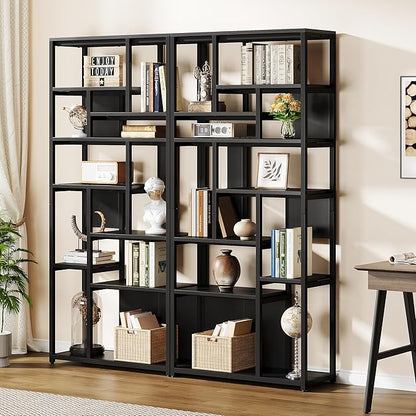 Modern 8-Tier Tall Black Bookshelf - Tribesigns 70.9'' Bookcase with 12 Open Storage Shelves and Metal Frame