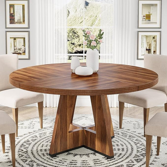 47-Inch Round Dining Table - Wood Kitchen Table for Dining Room and Living Room