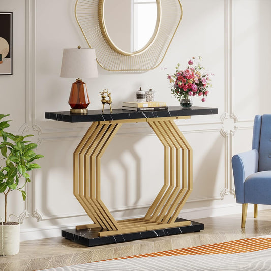 Tribesigns Gold Console Table - 40 Inch Modern Accent Table with Geometric Metal Base