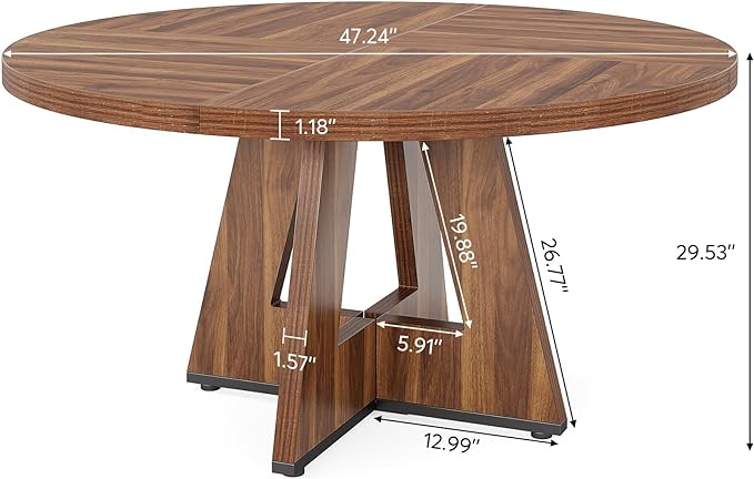 47-Inch Round Dining Table - Wood Kitchen Table for Dining Room and Living Room