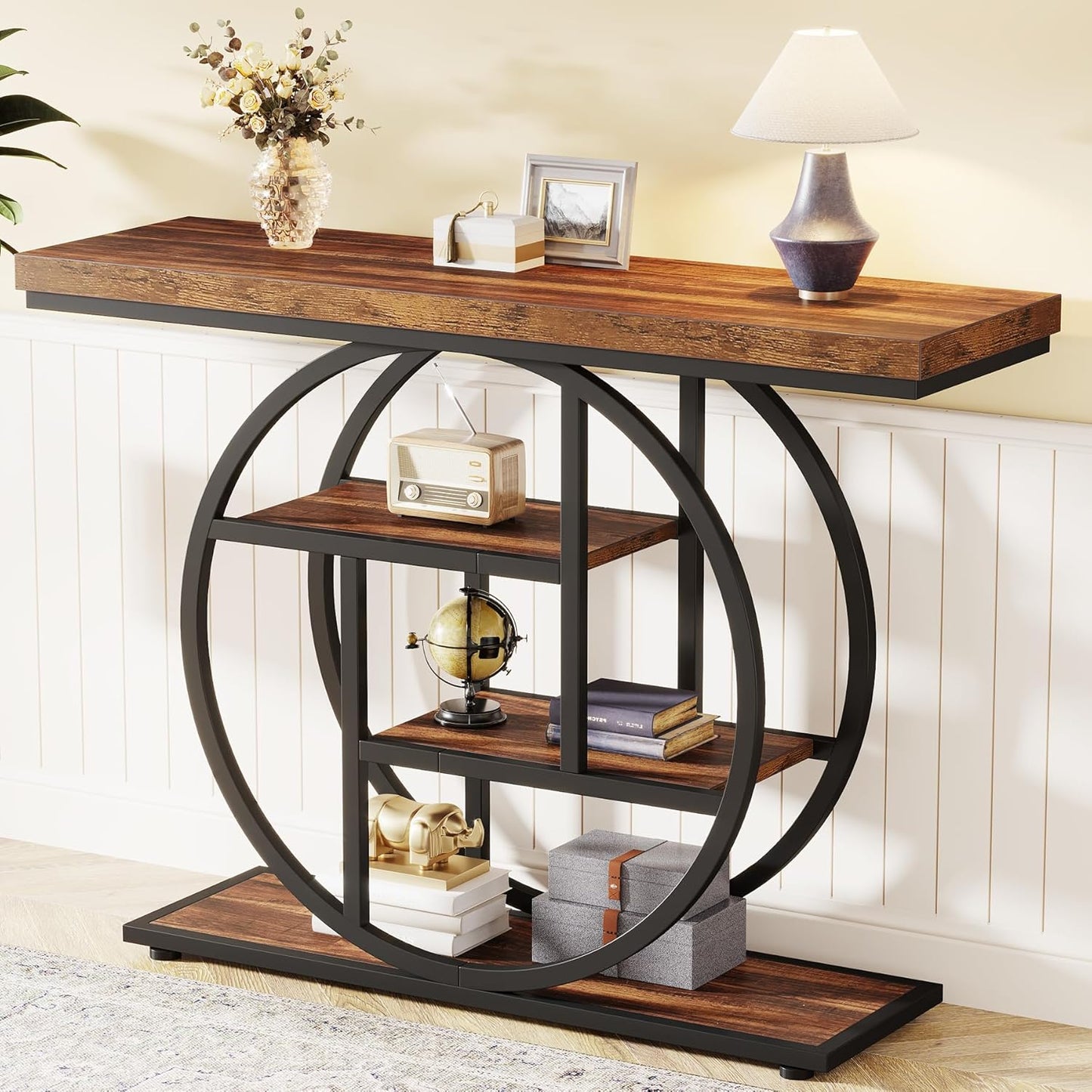 Tribesigns Industrial 4-Tier Sofa Table - 41.3" Console Table with Storage Shelves