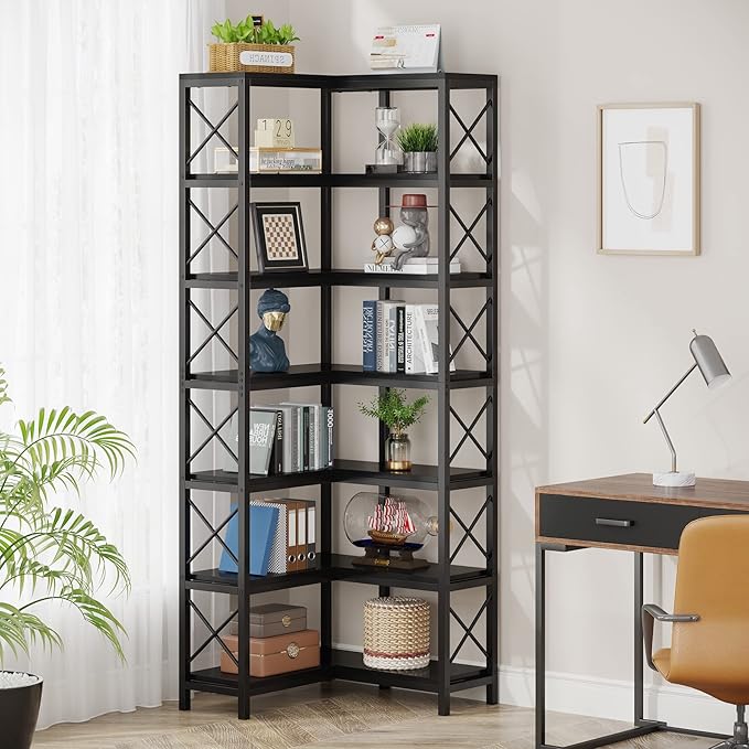 7-Tier Corner Bookshelf Corner Bookcase Display Storage Rack