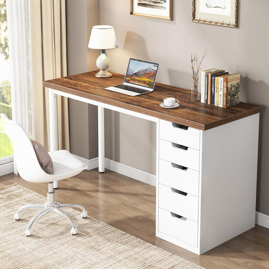 Tribesigns Rustic Brown Computer Desk - 47" Modern Simple Study Writing Table with Storage