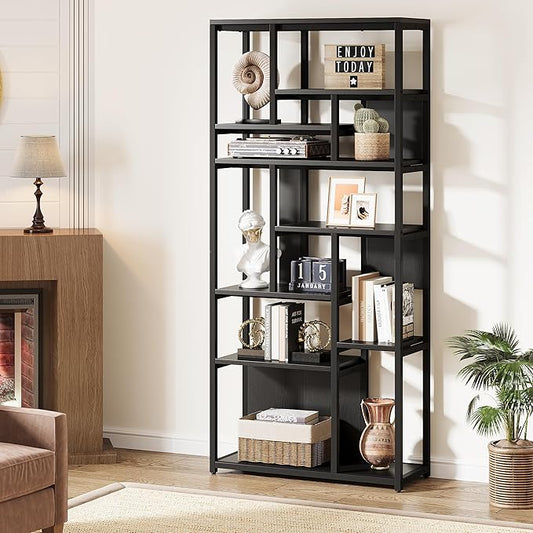 Modern 8-Tier Tall Black Bookshelf - Tribesigns 70.9'' Bookcase with 12 Open Storage Shelves and Metal Frame