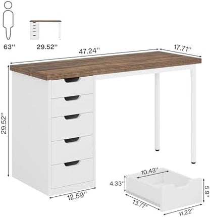 Tribesigns Rustic Brown Computer Desk - 47" Modern Simple Study Writing Table with Storage