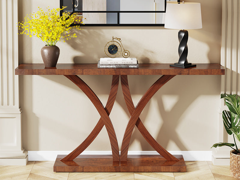 Tribesigns 63" Console Table - Industrial Wood Entryway Table with Geometric Metal Frame