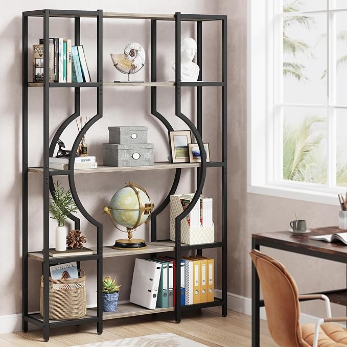 Tribesigns vintage 5-Tier Bookshelf - tall wooden bookshelf with sturdy metal frame