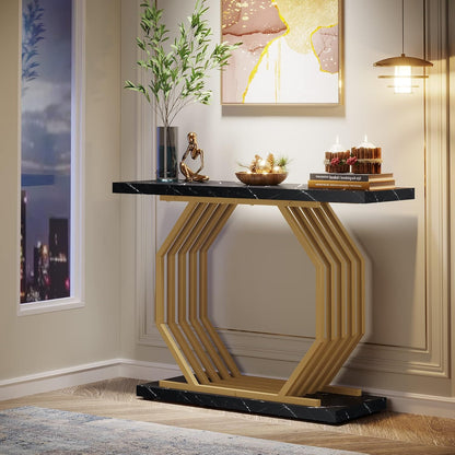 Tribesigns Gold Console Table - 40 Inch Modern Accent Table with Geometric Metal Base