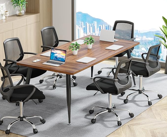 Tribesigns Modern Industrial 6FT Conference Table - Rectangular Meeting Room Tables with Metal Legs