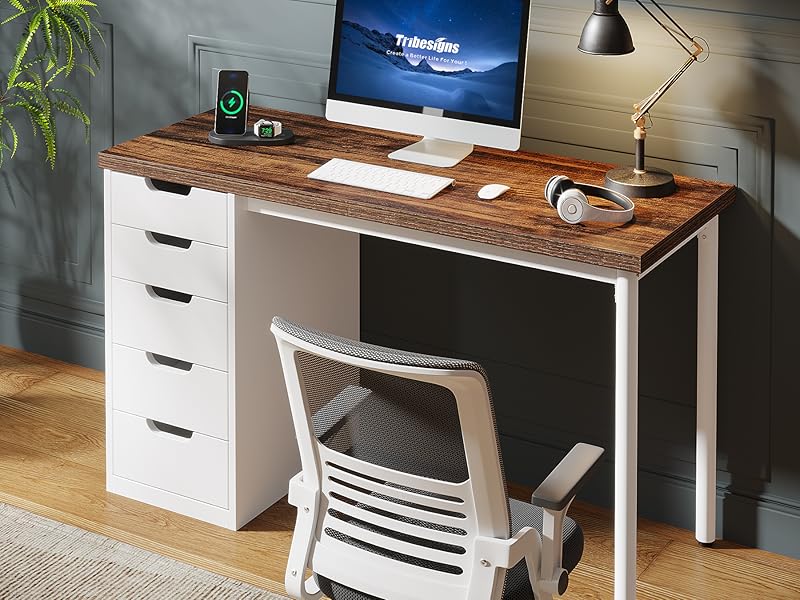 Tribesigns Rustic Brown Computer Desk - 47" Modern Simple Study Writing Table with Storage