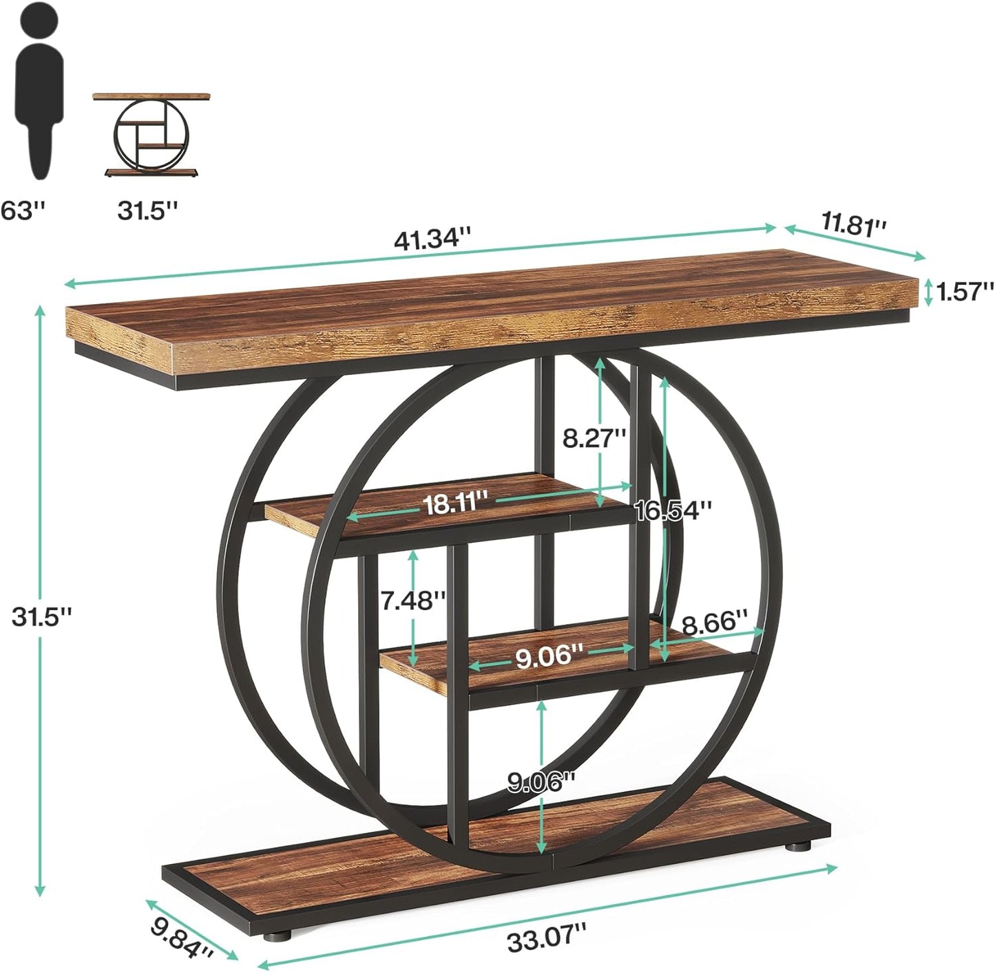 Tribesigns Industrial 4-Tier Sofa Table - 41.3" Console Table with Storage Shelves