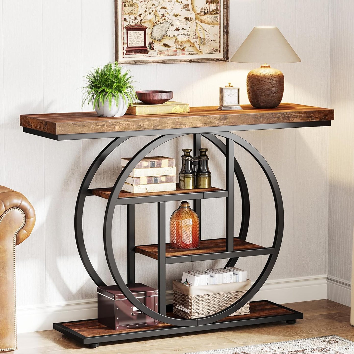 Tribesigns Industrial 4-Tier Sofa Table - 41.3" Console Table with Storage Shelves