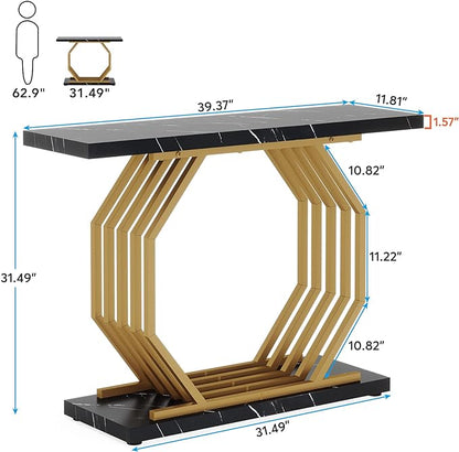 Tribesigns Gold Console Table - 40 Inch Modern Accent Table with Geometric Metal Base