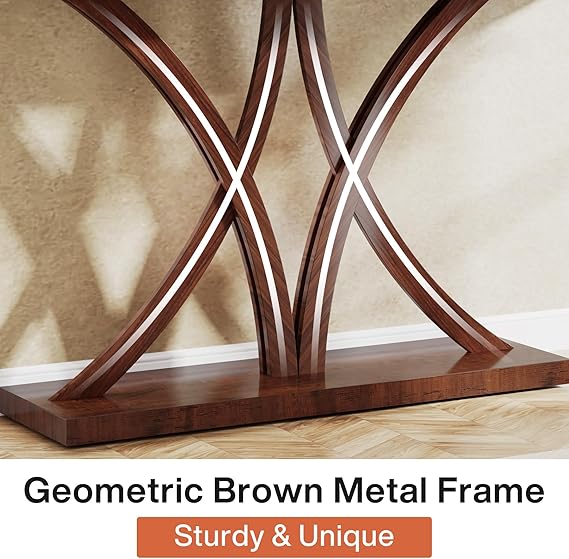 Tribesigns 63" Console Table - Industrial Wood Entryway Table with Geometric Metal Frame