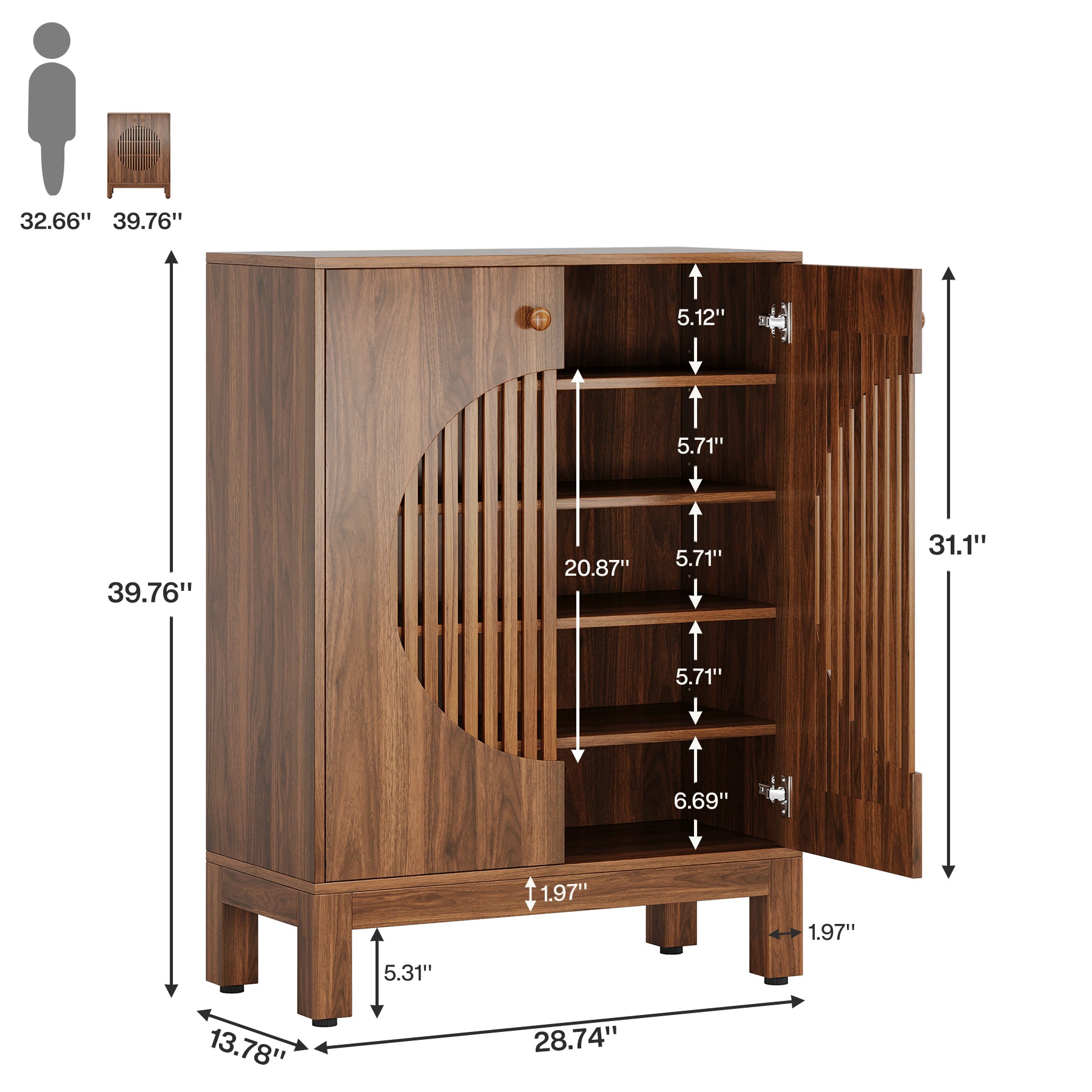Tribesigns 28.74-Inch Farmhouse Sideboard Cabinet, Wooden Buffet Cabinet with Round Louvered Doors for Kitchen