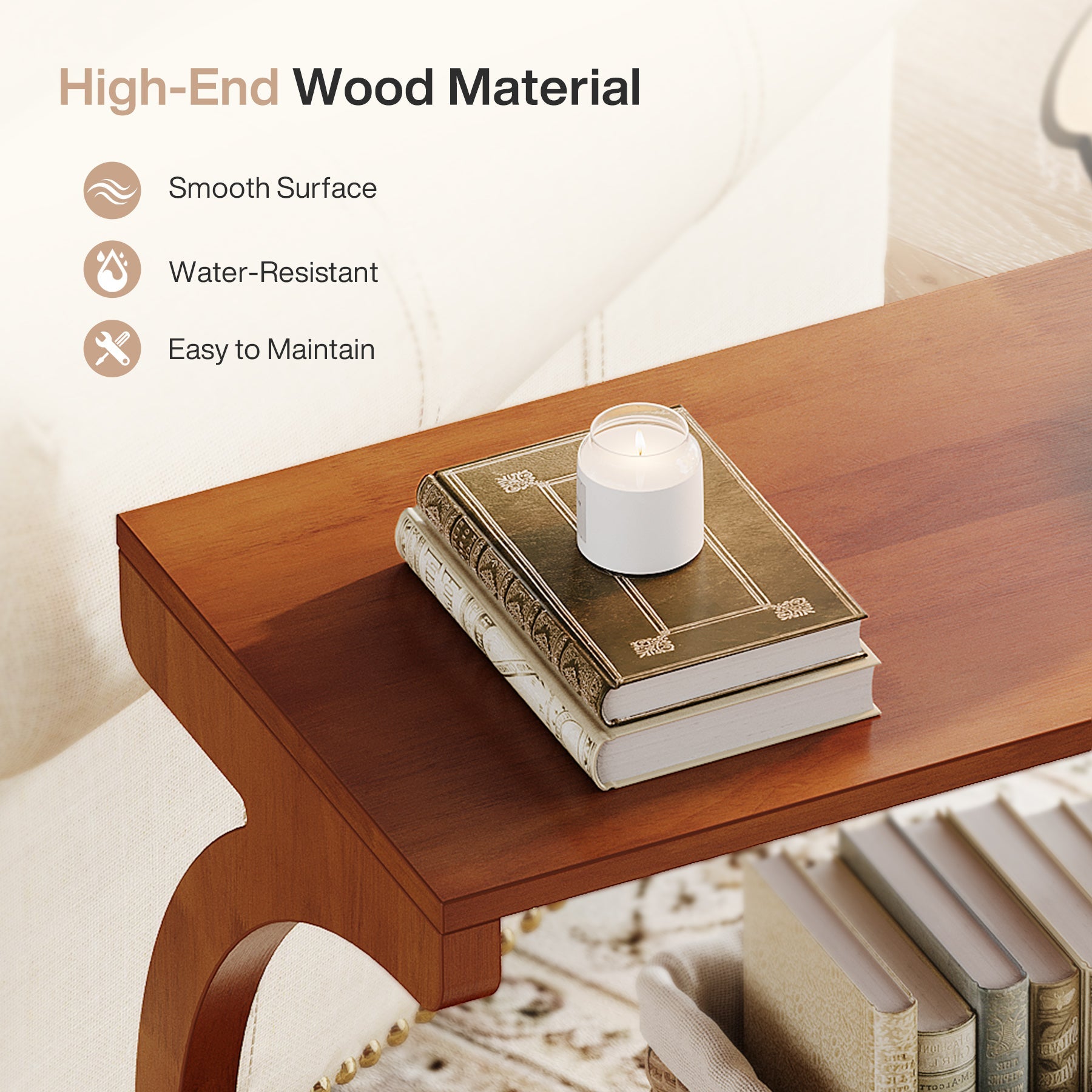 23.62-Inch Narrow End Table with 2-Tier Storage Shelf, Solid Wood Side Table for Living Room