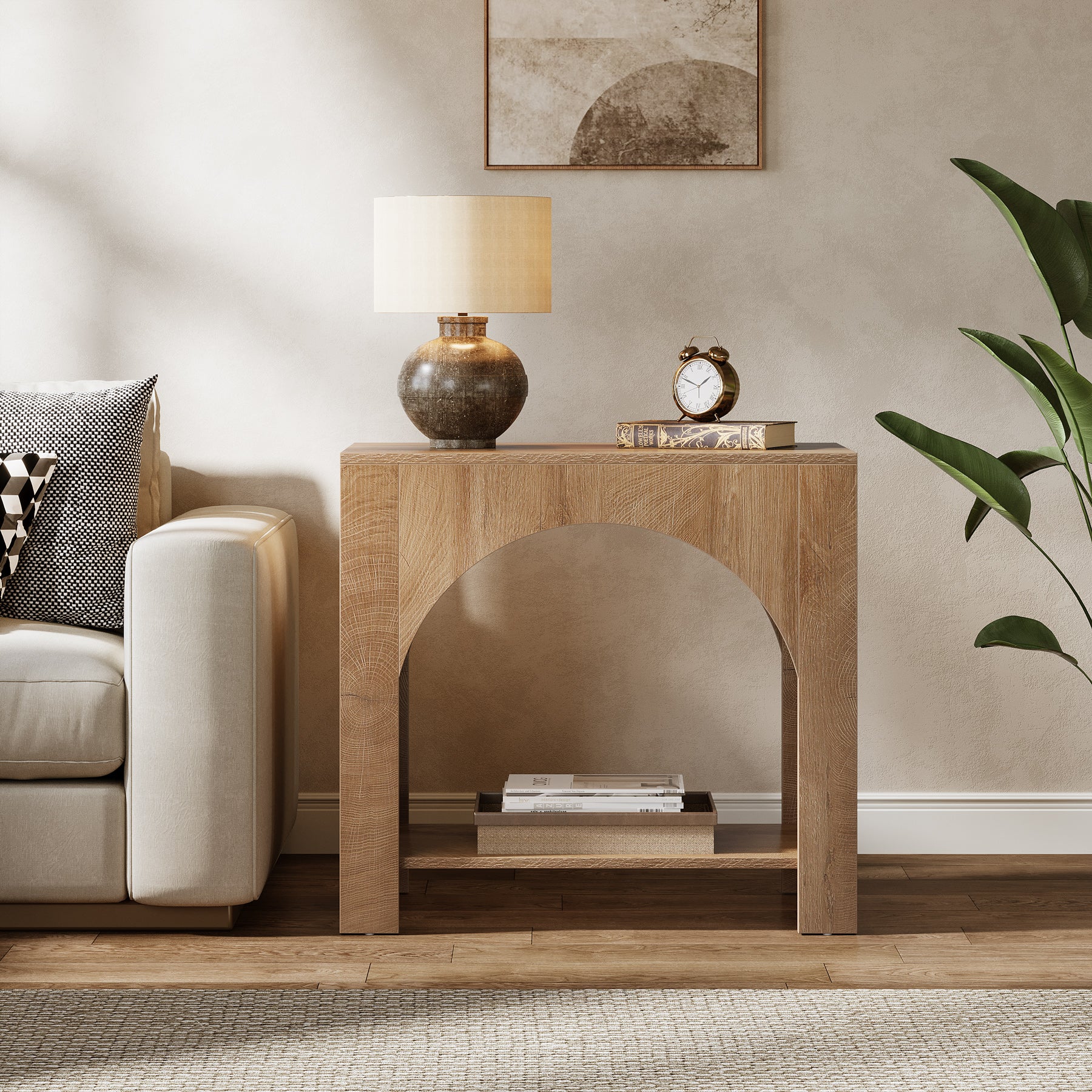 Tribesigns 27.6 Inch Farmhouse Side Table with Storage, Large Wooden End Table with Cabinet Shelf for Living Room