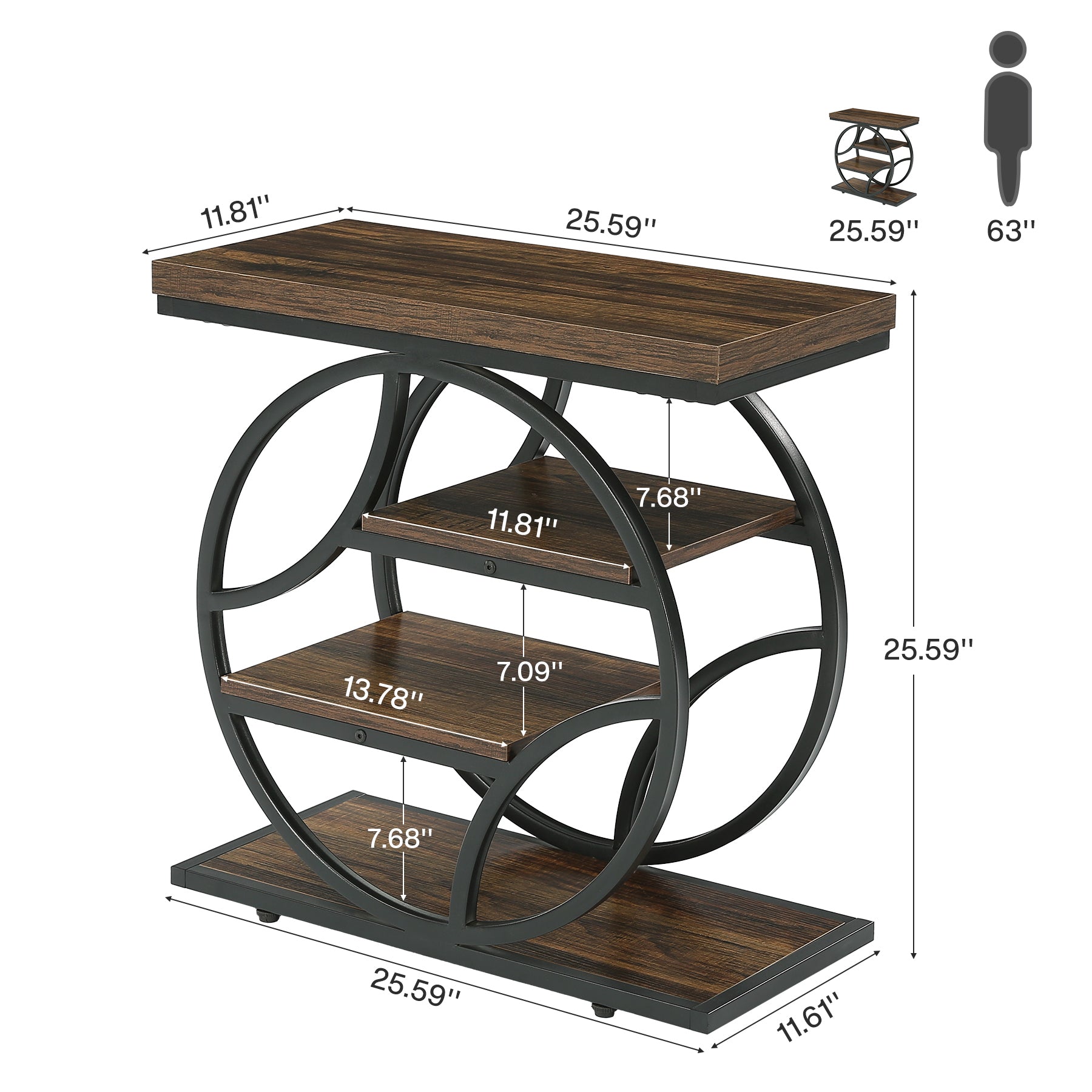 Tribesigns 25.59" Side Table, 4-Tier Narrow End Table for Living Room Bedroom