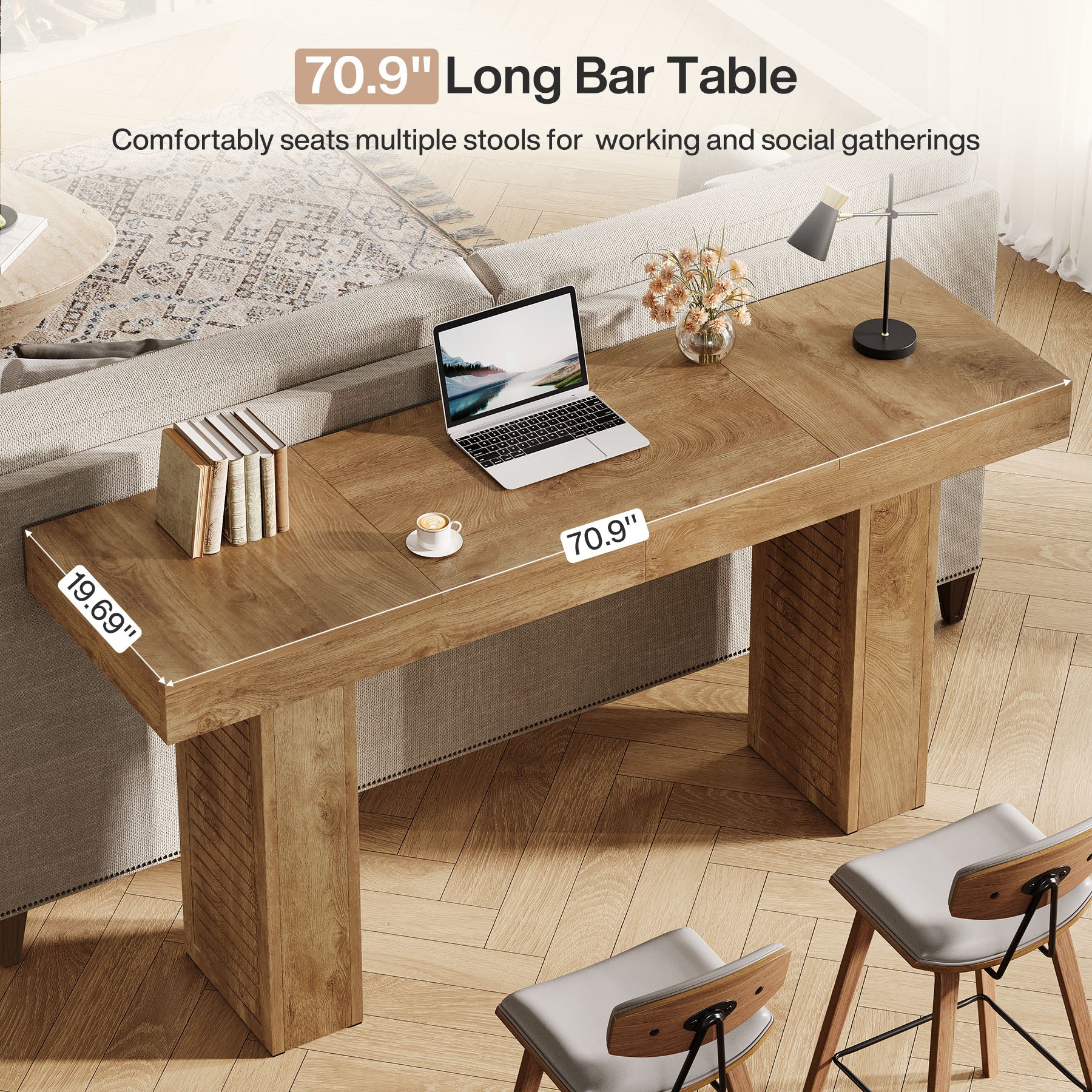 70.9 Inch Extra Long Bar Table for 4-6, Counter Height Pub Table for Kitchen and Home Bar