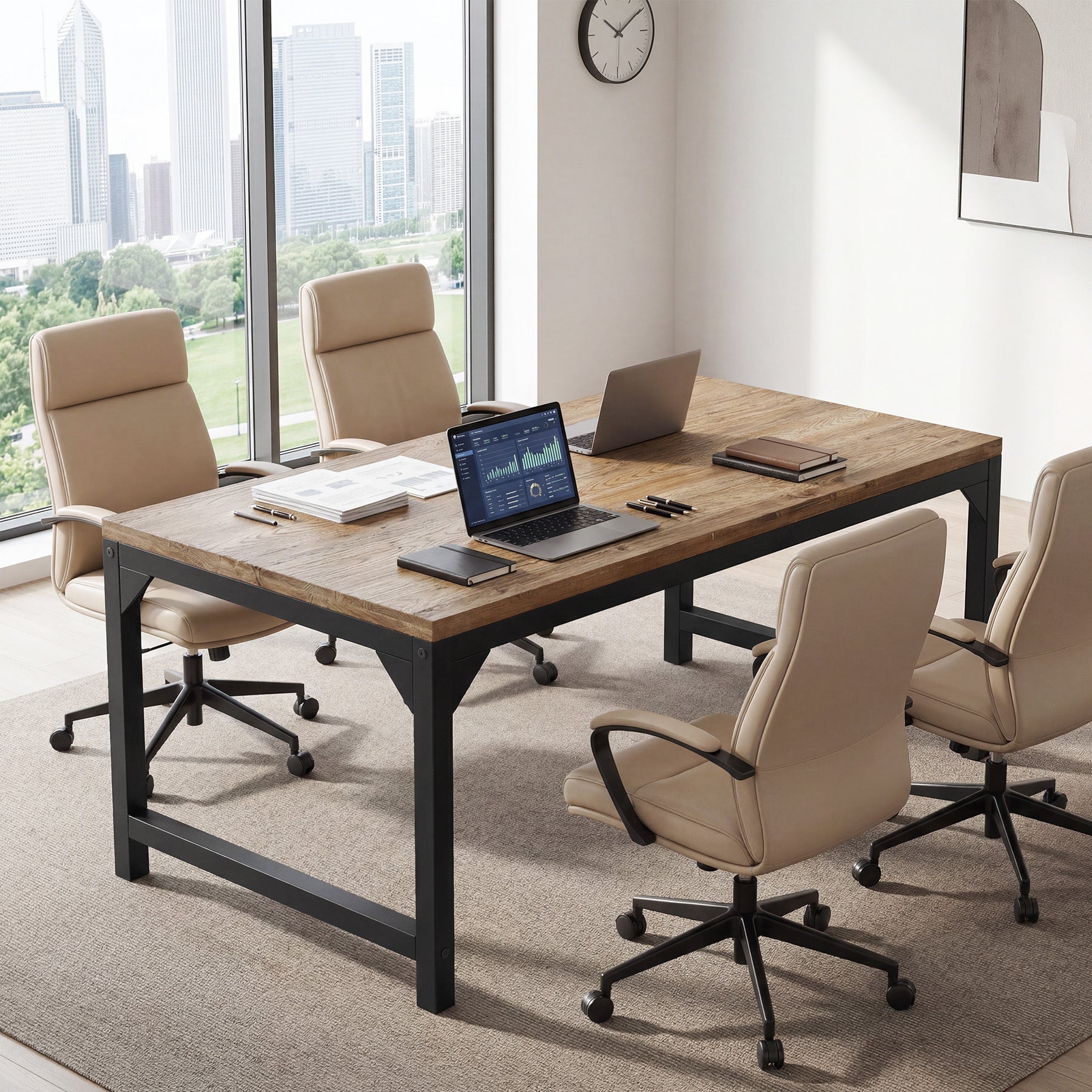 63-Inch Solid Wood Office Desk with Metal Frame and 800 lb Capacity, Heavy-Duty Computer Desk for Home Office