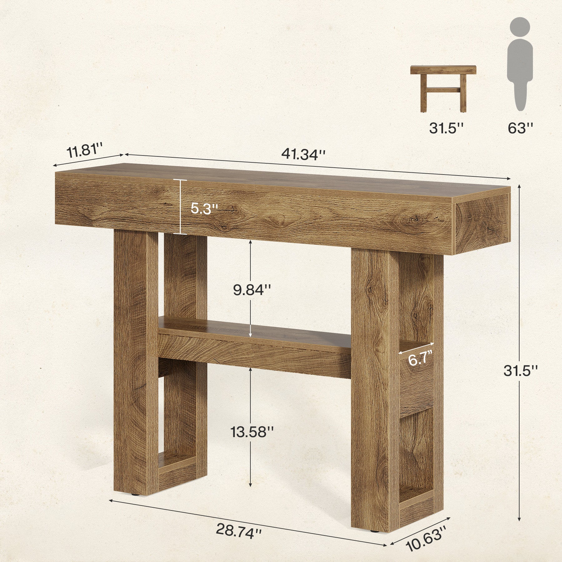 41.34" Console Table with 2 Tier Storage, Rustic Narrow Entryway Sofa Table for Hallway