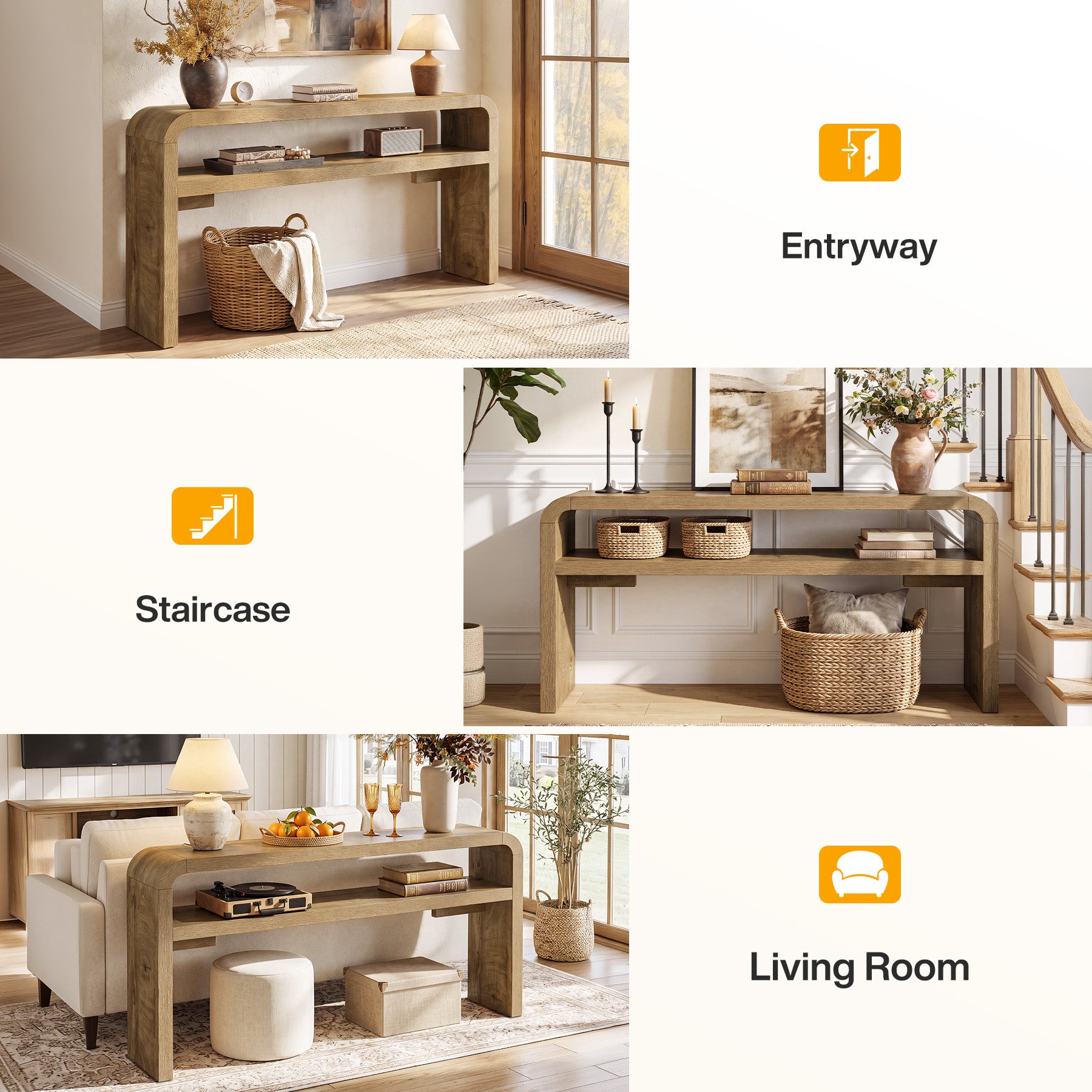 63 Inch Long Console Table with 2-Tier Storage, Narrow Sofa Table for Living Room