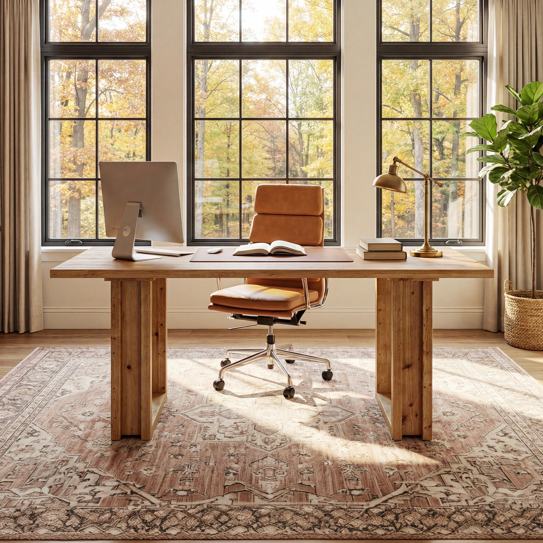 Tribesigns 63-Inch Solid Wood Office Desk, Farmhouse Computer Desk for Home Office and Study