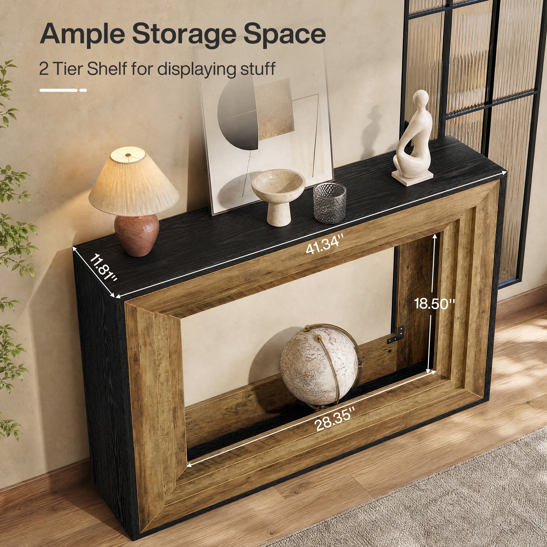 41.3-Inch Console Table with 2-Tier Storage, Farmhouse Hallway Table with Metal Brackets
