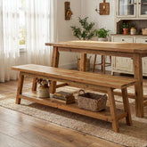 63" Farmhouse Kitchen Bench with Storage Shelf, Solid Wood Dining Bench 3