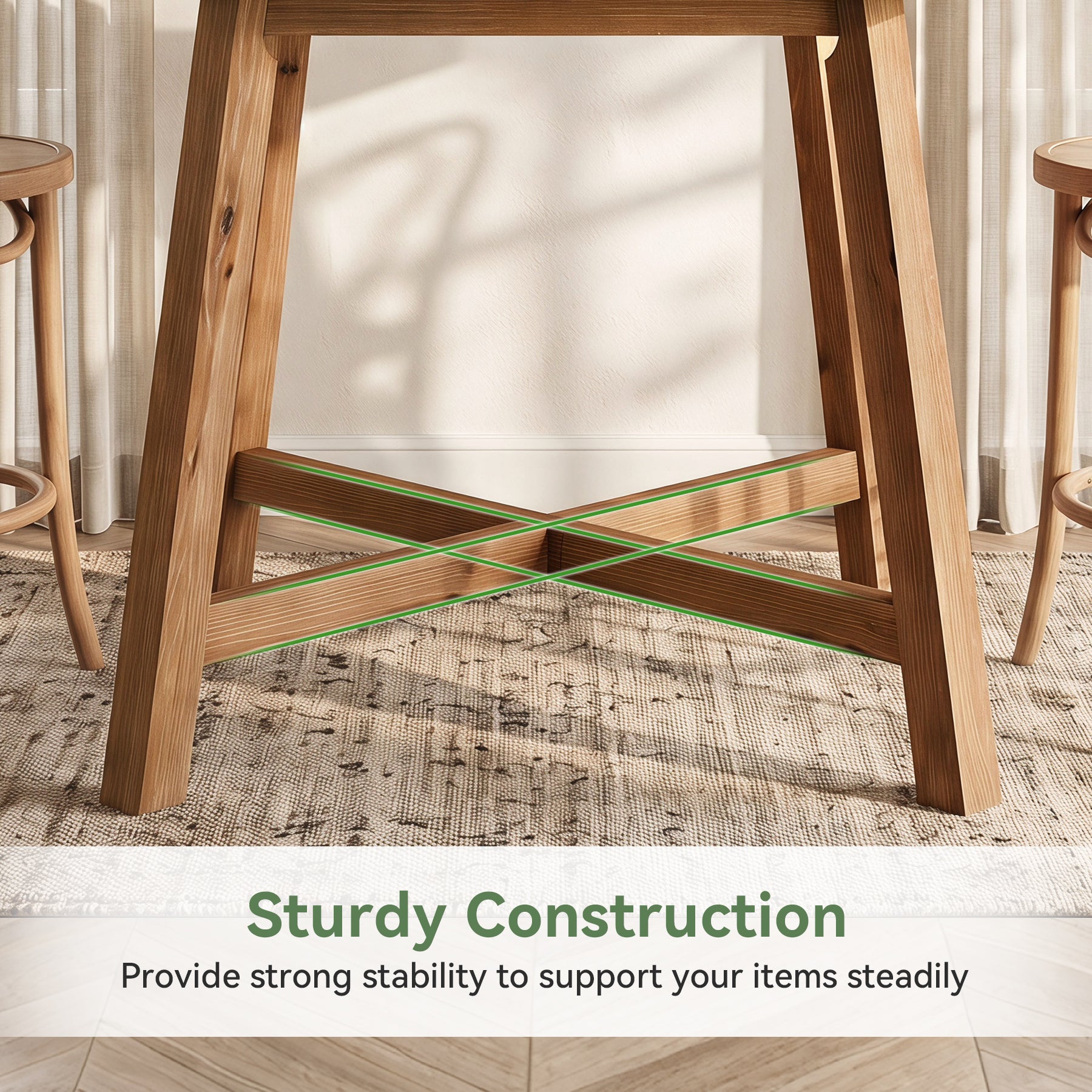 31.5-Inch Square Solid Wood Bar Table with Footrest, Farmhouse Counter Height Bistro Table