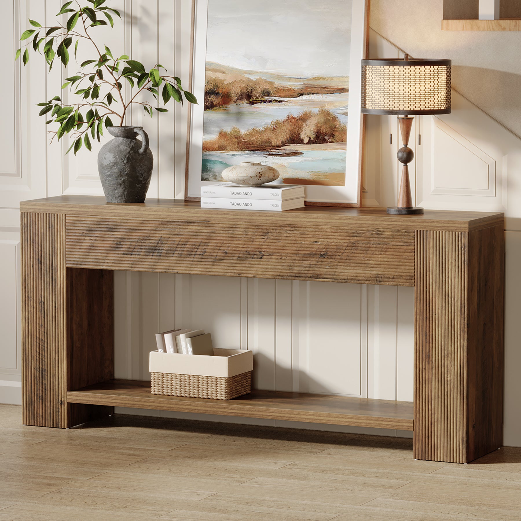 Tribesigns 70.9-Inch Console Table, Farmhouse Fluted Sofa Table for Entryway and Living Room