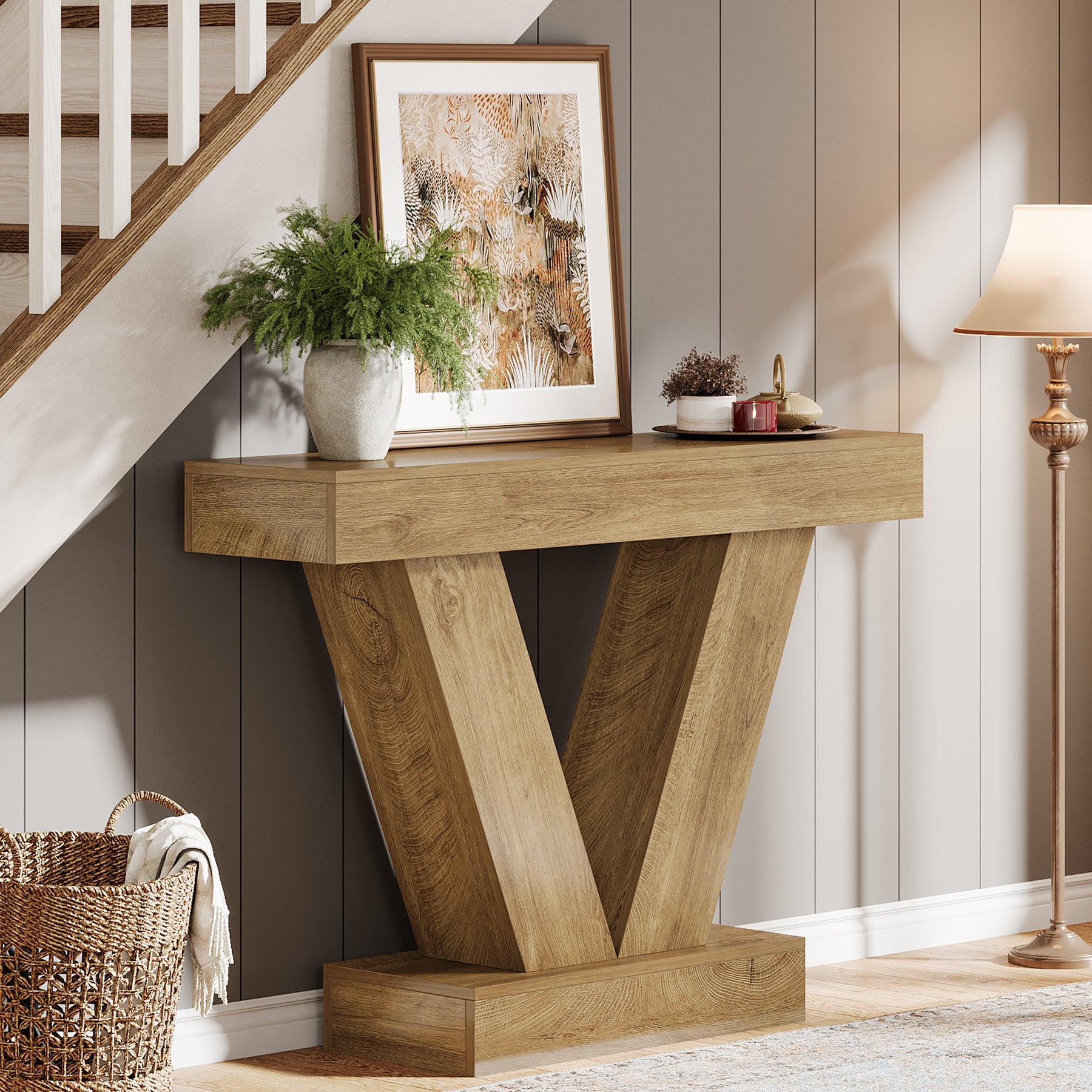 41-Inch Console Table with V-Shaped Legs, Brown Entryway and Sofa Table