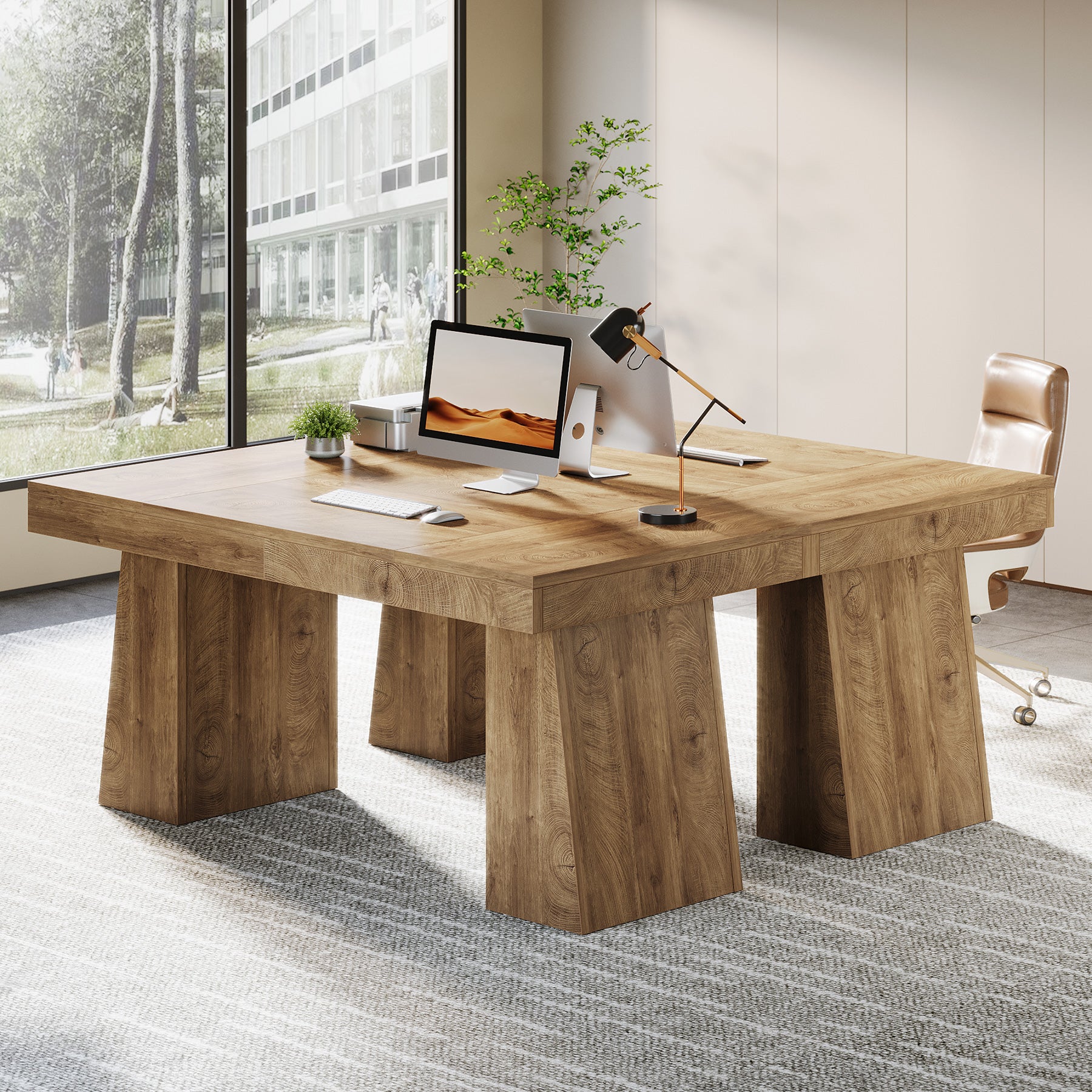 55-Inch Executive Desk, Large Wood Office Computer Desk with Double Pedestal