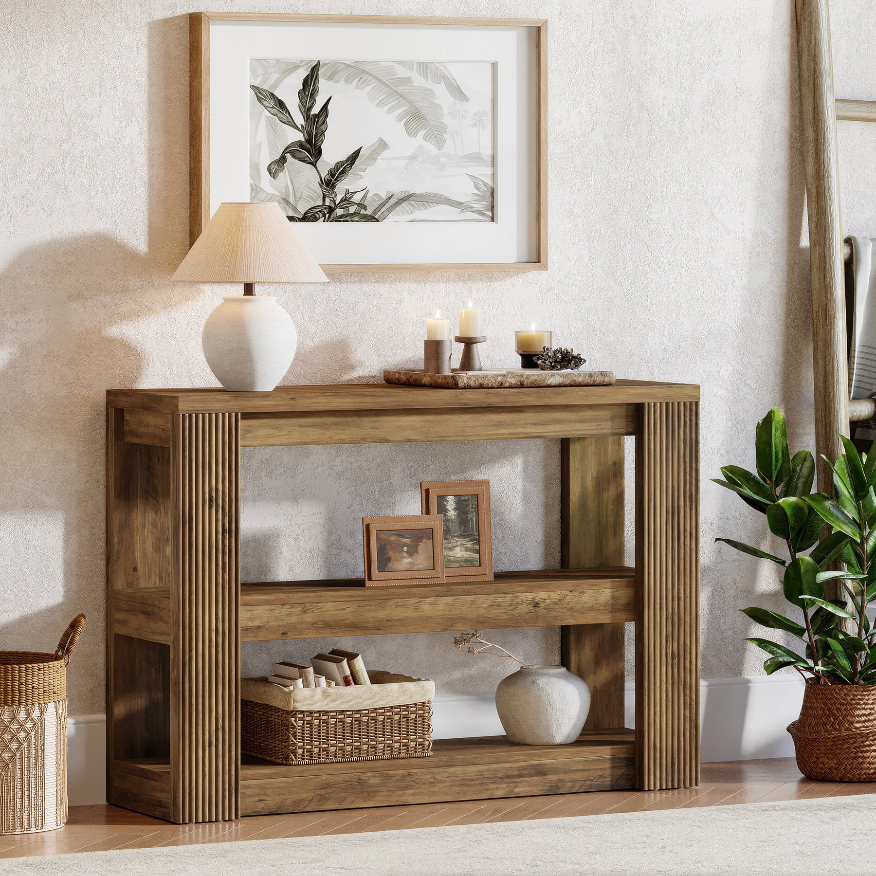 41.34-Inch Farmhouse Console Table with 3-Tier Shelves, Narrow Sofa Table