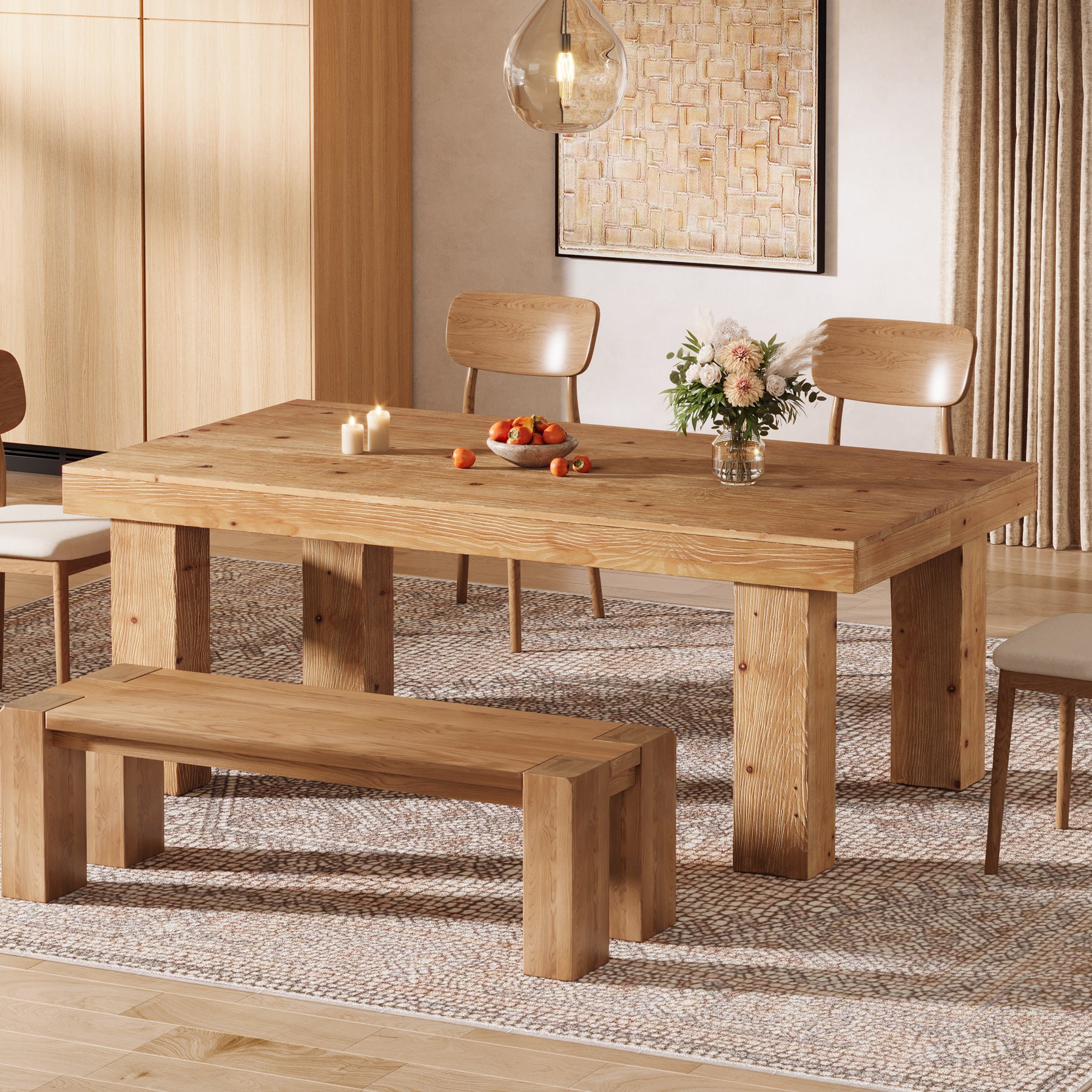 Tribesigns 63-Inch Solid Wood Kitchen Table for 4-6 People, Farmhouse Dining Table with Thick Tabletop